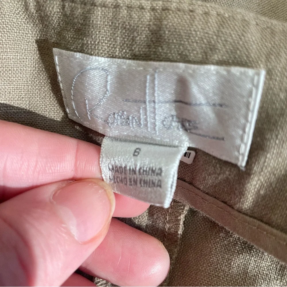 Robin Howe Khaki Linen Pleated A-Line Skirt Size 6 - Picture 3 of 3